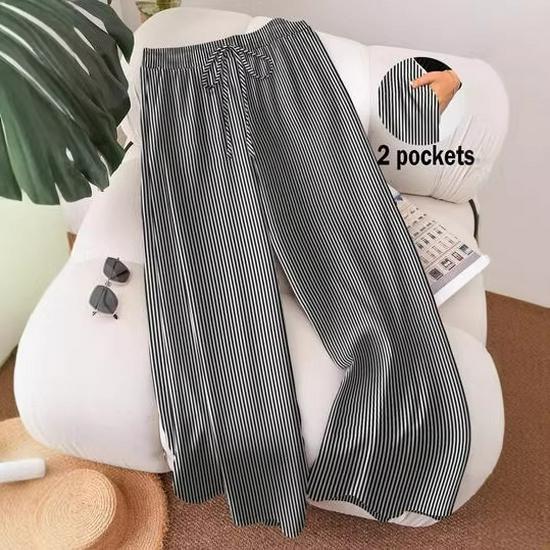 2026 Spring/Summer Plus Size Striped Beach Pants for Women - European & American Style