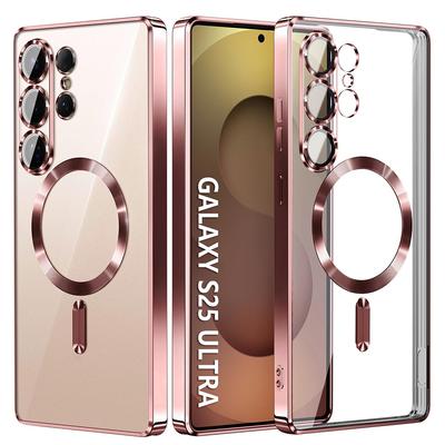 Capa Magnética de Silicone Para Magsafe Para Samsung S25 Edge S24 S23 S21 FE S22 Ultra Plus Luxo Glitter Cromado Transparente Capa Mole