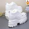 Fashion 12CM Genuine Leather Vulcanize Fashion Thick Bottom Women Chunky Sneakers Platform Wedge Causal Winter Plush Autumn Shoes