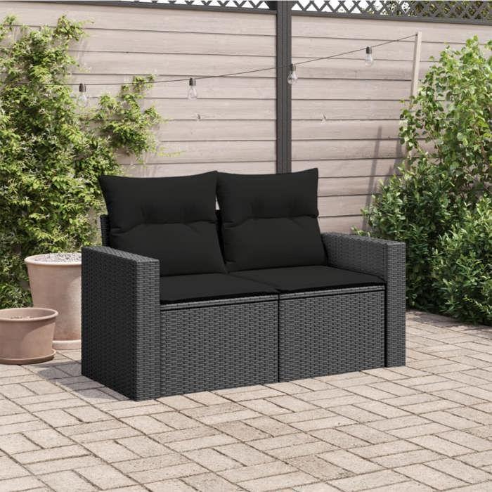 VidaXL Garden Sofa with Cushions 2-Seater, Seat with Backrest and Armrest, Outdoor Patio Terrace Furniture, Black 365971