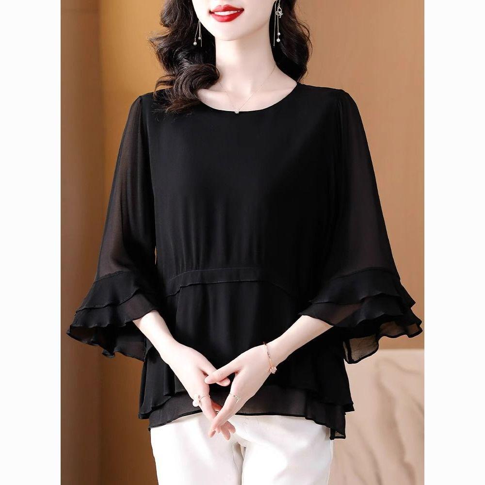 Niche Stylish Black Summer Doll Top: Age-Reducing, Belly-Covering Women's Shirt.
