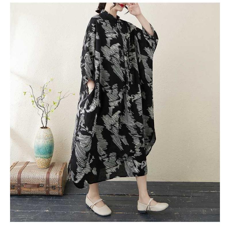 Trykte Kjoler med Ståkrage, Løse og Oversized for Ferie