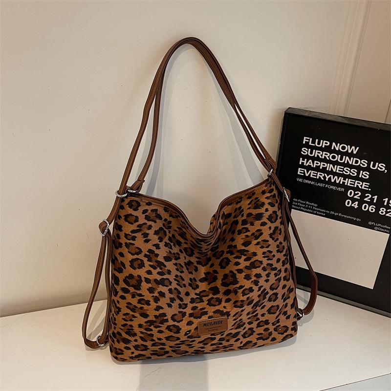 Leopard Print Tote Bag Women's Large Capacity Retro Shoulder Bag Multi-Functional Backpack