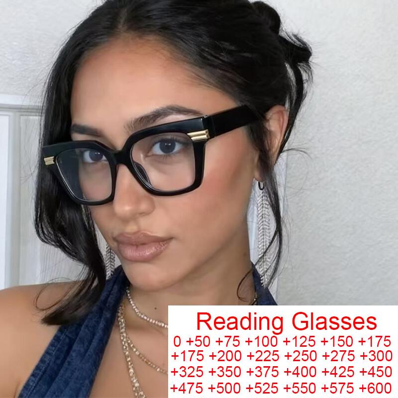 Thick Frame Oversized Square Reading Glasses Women Men Blue Light Protection Big Black Eyeglasses Transparent Computer Glasses
