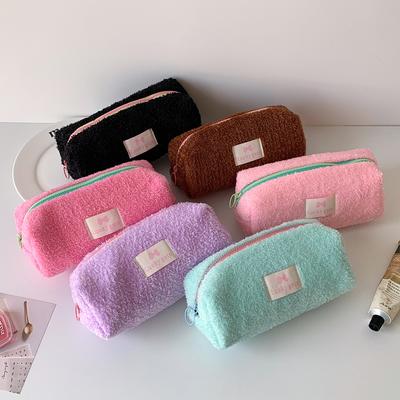 Winter Candy-colored Student Plush Pen Case  Portable Stationery Storage Bag for Girls  Korean-style Travel Makeup Bag and Toiletry Bag