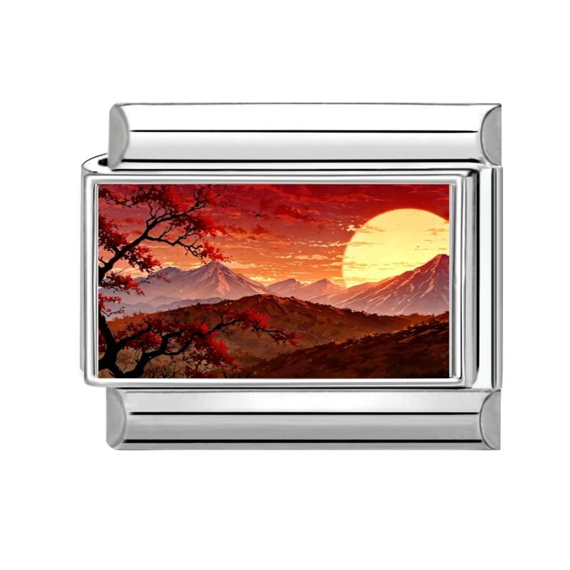 

Wholesale Natural Scenery Series Sunrise Boat Car Italian Charm Links Fit 9mm Stainless Steel Bracelet DIY Making Jewelry Gifts