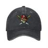Pirate Skull and Swords Embroidered Washed Canvas Baseball Cap Vintage Style Adjustable Fit for Unisex and Women