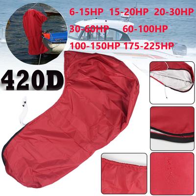 420D Full Outboard Motor Cover Upgraded Waterproof UV Resistant Outboard Engines Heavy Duty Motor Hood Cover Fits Motor Red