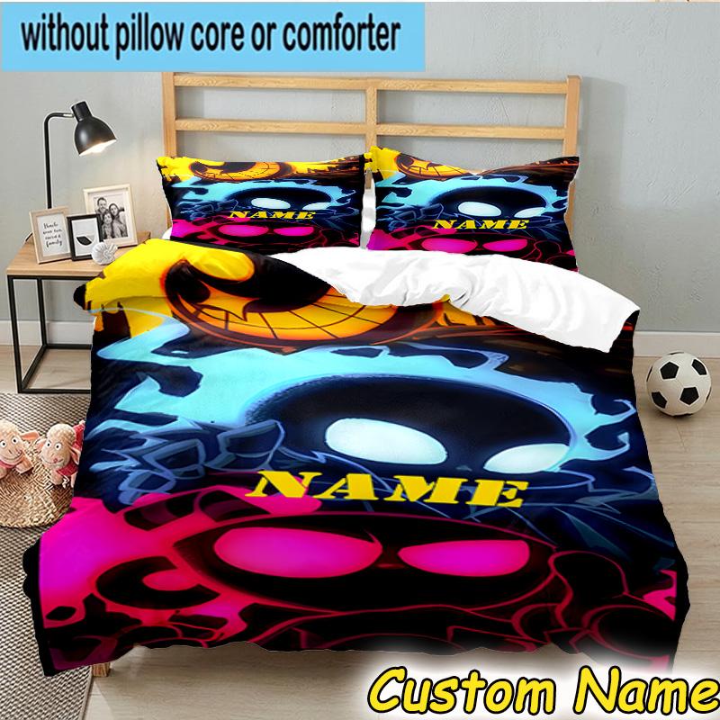 3PCS Custom Name Cup-head Bedding Set, Bedding Set Including 1pc Duvet Cover And 2pcs Pillowcases for Bedroom,Dormitory Gift