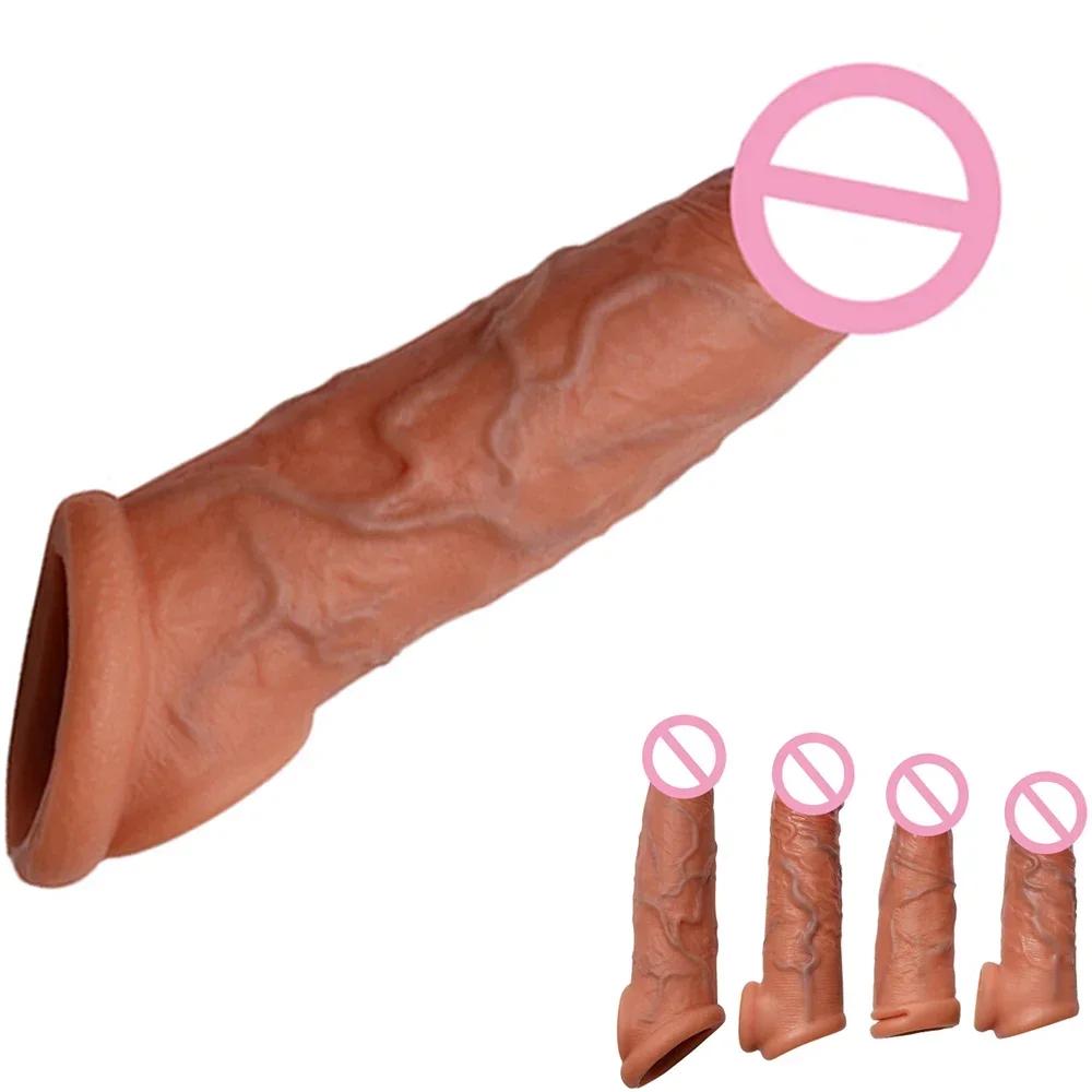 Velkoobchod Soft Realistic Penis Sleeve Extender Big Dick Bold Cock Head Head Zvětšení Muž Muži Muž Zpoždění ejakulace
