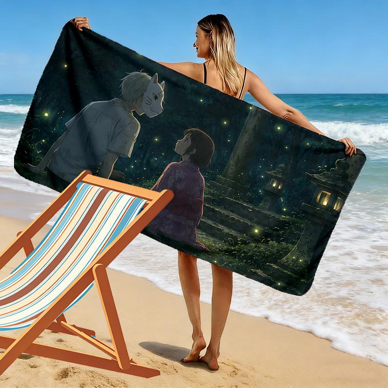 To the Forest of Firefly Lights Print Beach Towel, Large Soft Quick Dry Towel for Beach Camping Swimming
