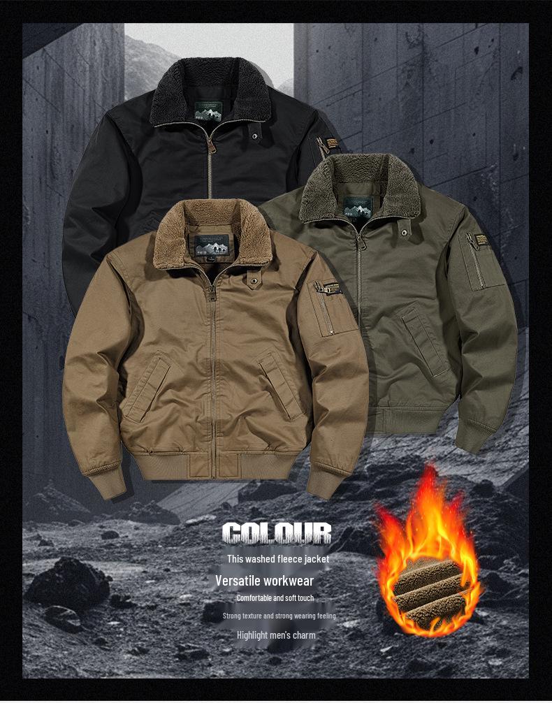 Men's Winter Fleece-Lined Bomber Jacket: High-End Fashion Outerwear for Cold Weather