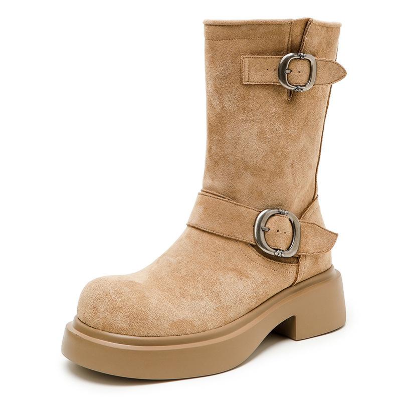 

Thick-soled locomotive buckle belt short boots women s Martin boots stacking boots belt buckle 35 хаки
