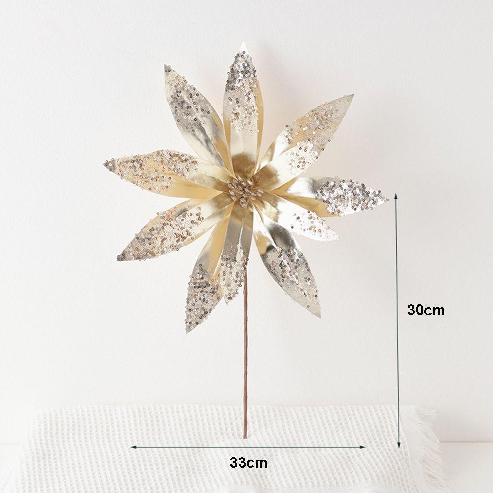 Glitter Christmas Glitter Artificial Flowers with Stems Large 33cm Xmas Tree Flowers Ornaments Cute Creative