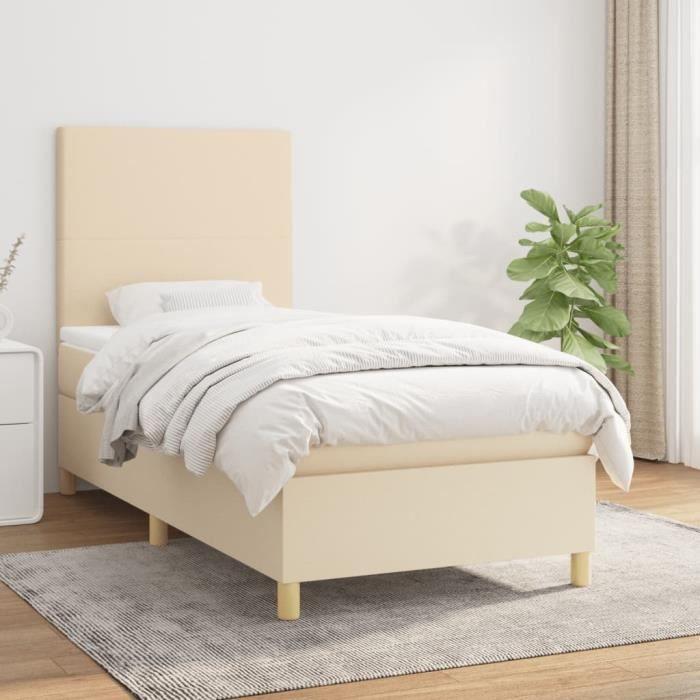 3142150 vidaXL Divan Bed with Mattress Cream 90x200 Cm Fabric
