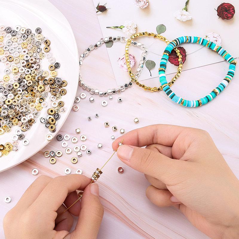 200 Pieces Flat Round Disc Spacer Beads CCB Cube Loose Spacer Beads For Bracelet Necklace Making Jewely Craft DIY 7Colors