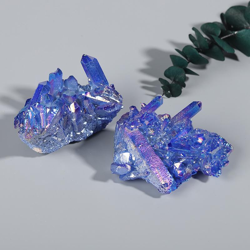 15-70g Blue Crystal Geode Electroplated Blue Crystal Pillar Energy Healing Mineral Stone Rock Home Decor Geode Amethyst