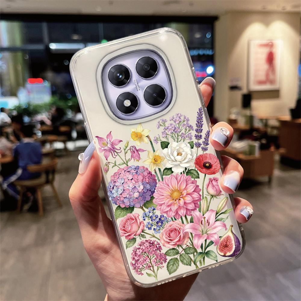 Colorful Floral Korean INS Style Clear Phone Case For Xiaomi Redmi Note 15 14 Pro 15C 14C Protection Soft TPU Transparent Cover