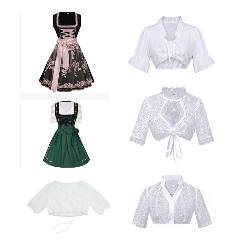 Women's Bavarian Oktoberfest Costume Ladies Traditional Dirndl Blouse Beer Garden Crop Top for Bavarian Oktoberfest
