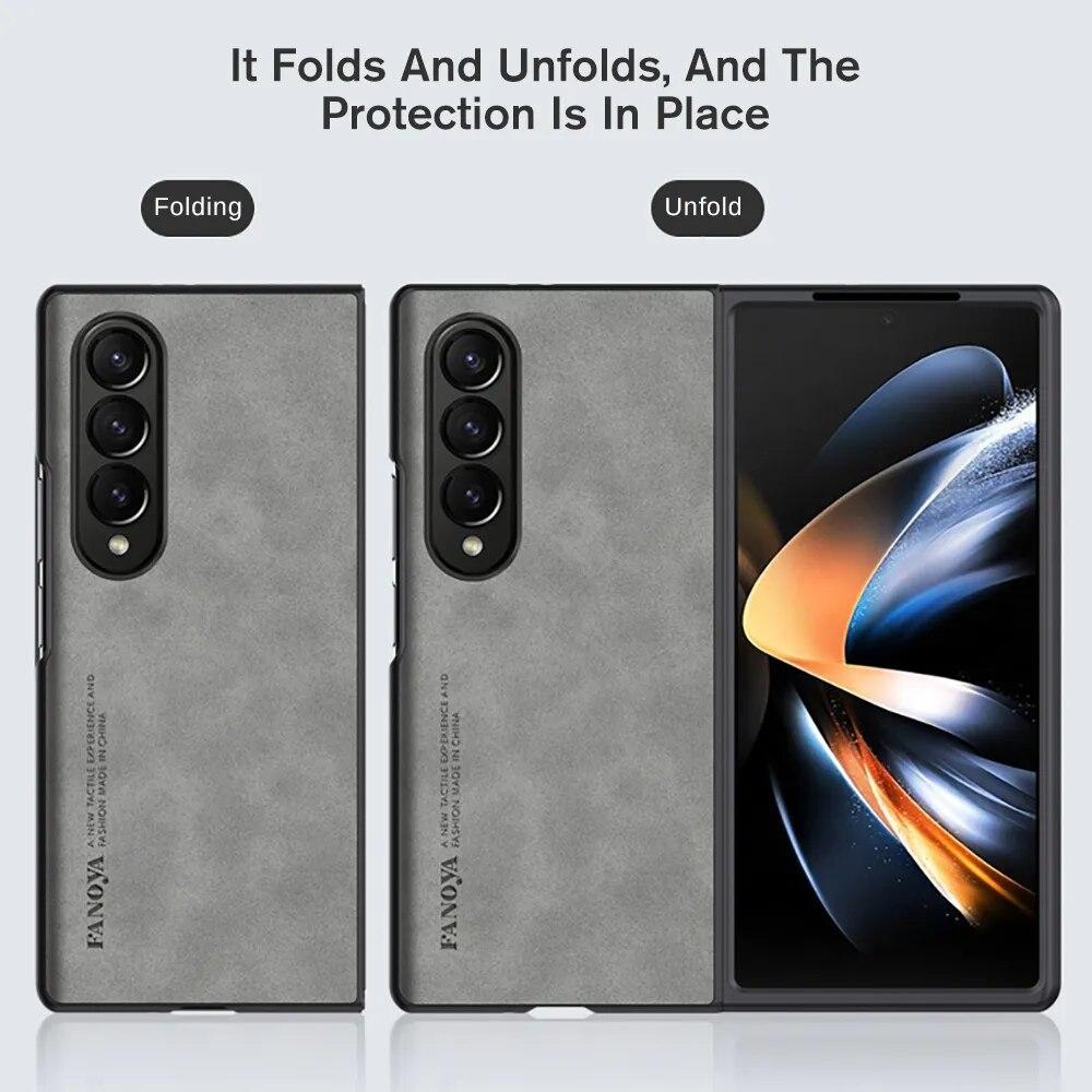 Kožené pouzdro z ovčí kůže pro Samsung Galaxy Zfold4 Zfold3 Zfold Z Fold 5 4 3 Fold5 Fold4 Fold3 5G silikonový nárazuvzdorný kryt nárazníku