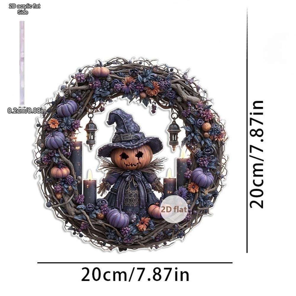 2D flat acrylic pumpkin skull wreath decoration, indoor and outdoor decoration - no battery/electricity required, free day decoration, shop d
