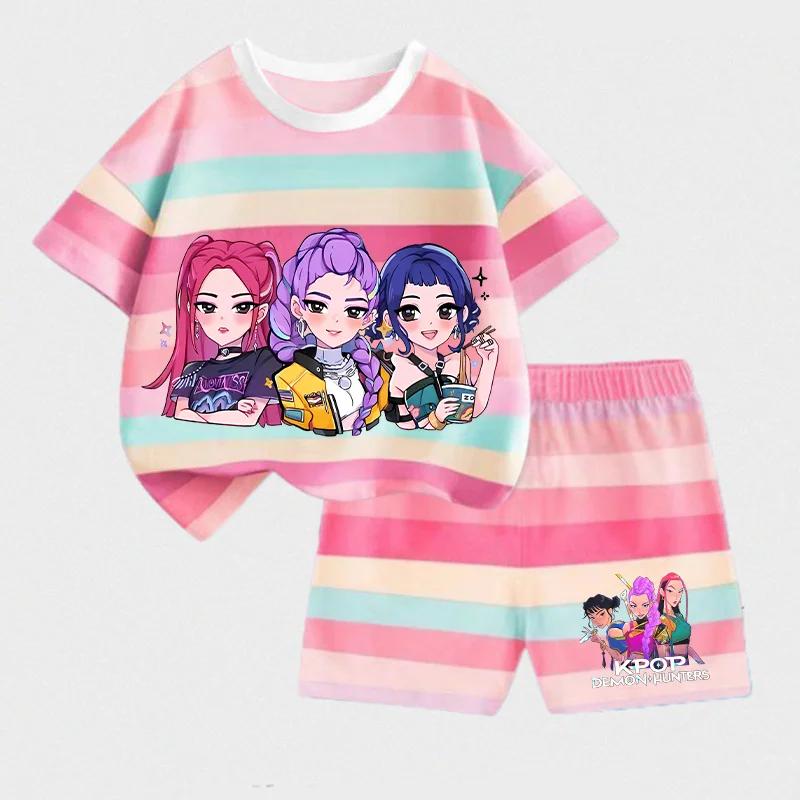 KPop Vânători de Demoni Copii Set Mânecă Scurtă Pantaloni Scurți Modă Vară Haine Copil Băiat Bebeluş Bumbac Tricou Pantaloni Ținute Fată Treninguri