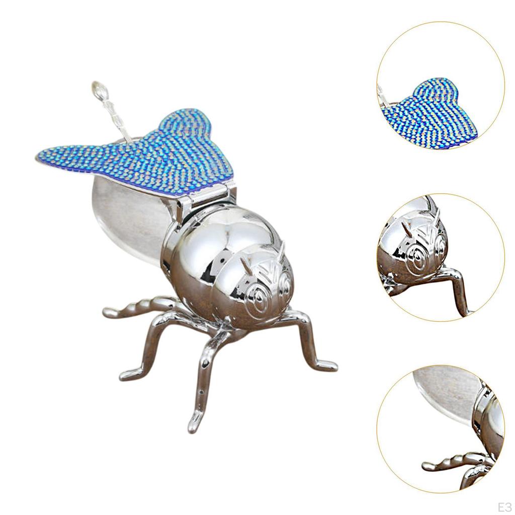 Bee Design Honey Jar with Spoon, Glass Dispenser for Syrup, Condiment Holder Dining Room