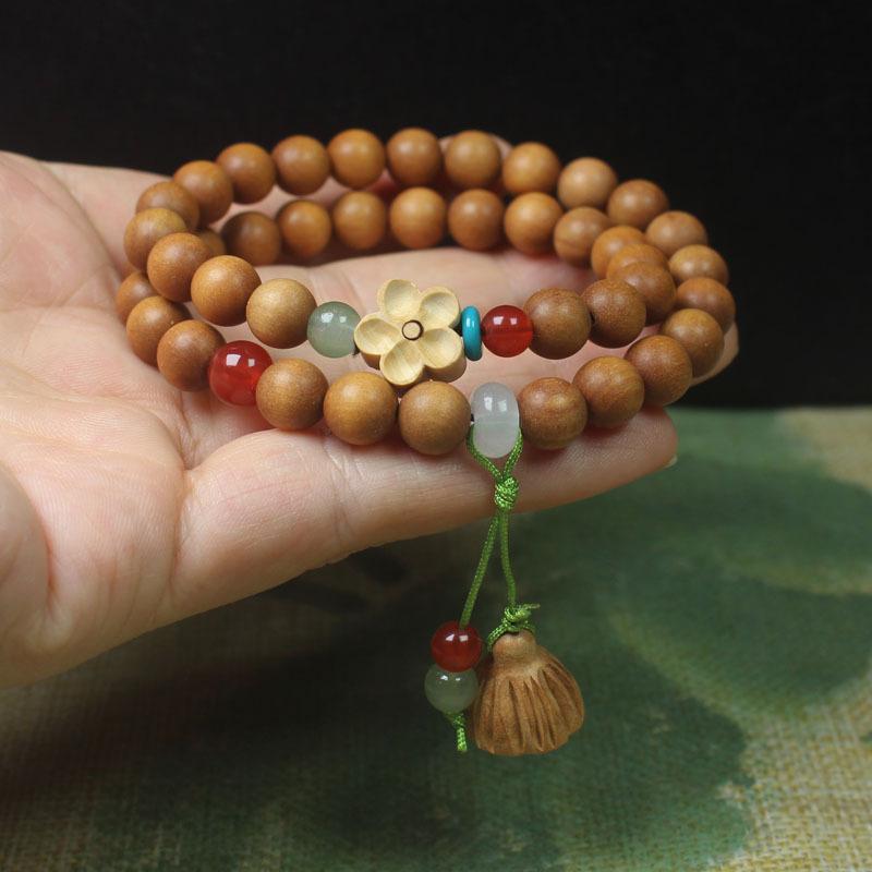 8mm Barbie Sandalwood Double Loop Beaded Bracelet Lotus Pod Pendant Chinese Style Wooden Hand Jewelry Fashion Daily Decor