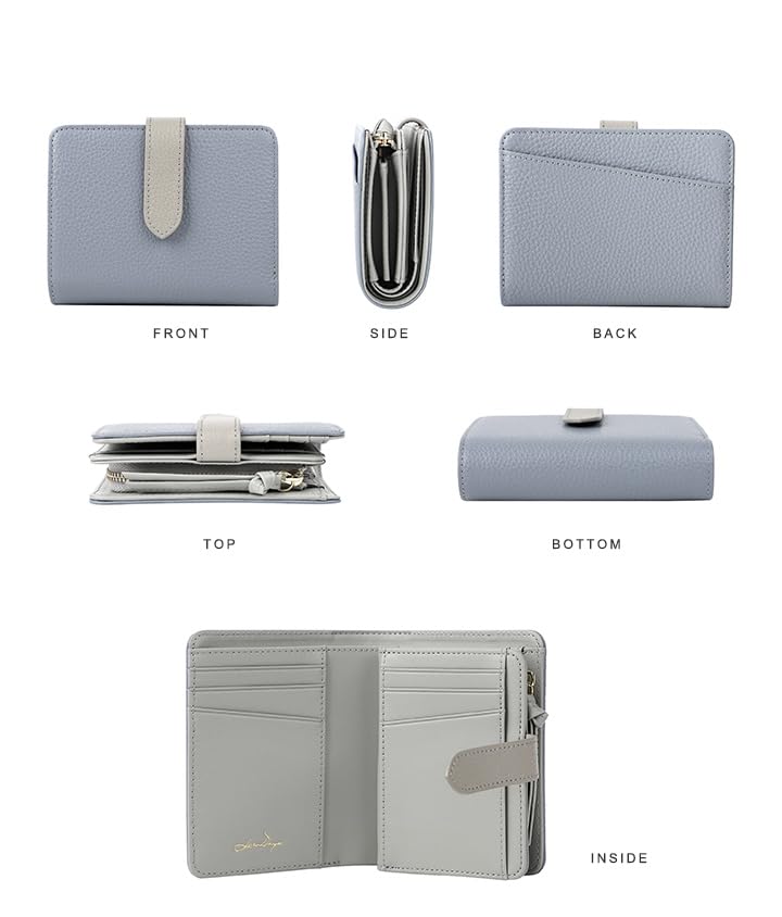 Lizdays Women's Small Bifold Wallet, Genuine Leather, Large Capacity (Gray BeigePink Beige)