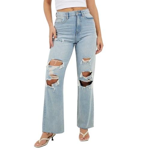 Brave Soul Womens/Ladies Distressed High Waist Wide Leg Jeans