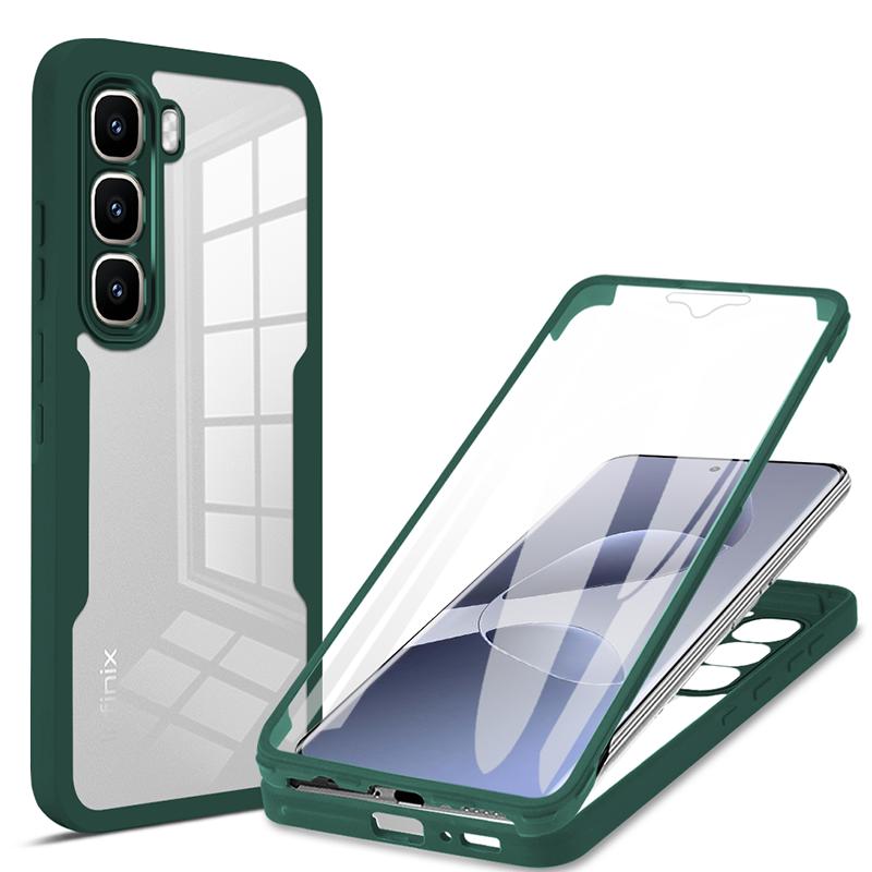 

Противоударный прозрачный чехол для телефона с двухсторонней защитой 360° для Infinix Hot 60 / Hot 60 Pro / Hot 60 Plus / Hot 60i с полной защитой экрана и объектива Infinix hot 60i зелёный