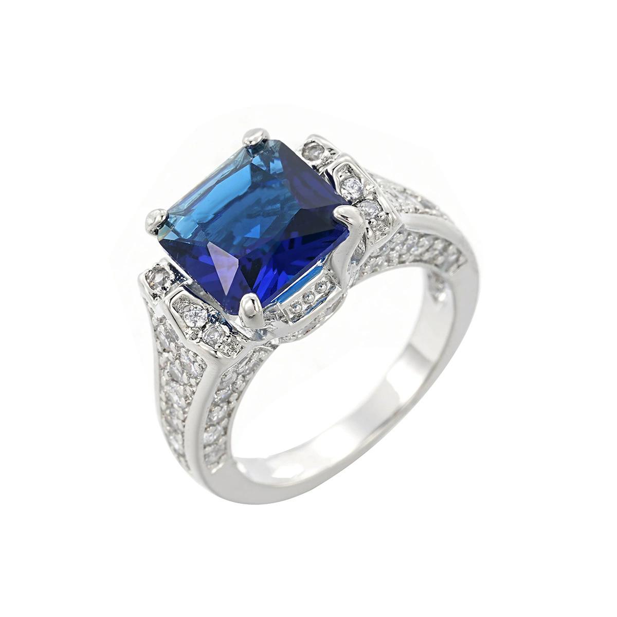 Retro Square Purple Stone  Sterling Silver Rings for Women Created Imitation Blue Sapphire Princess Cut Rings Wedding 6
