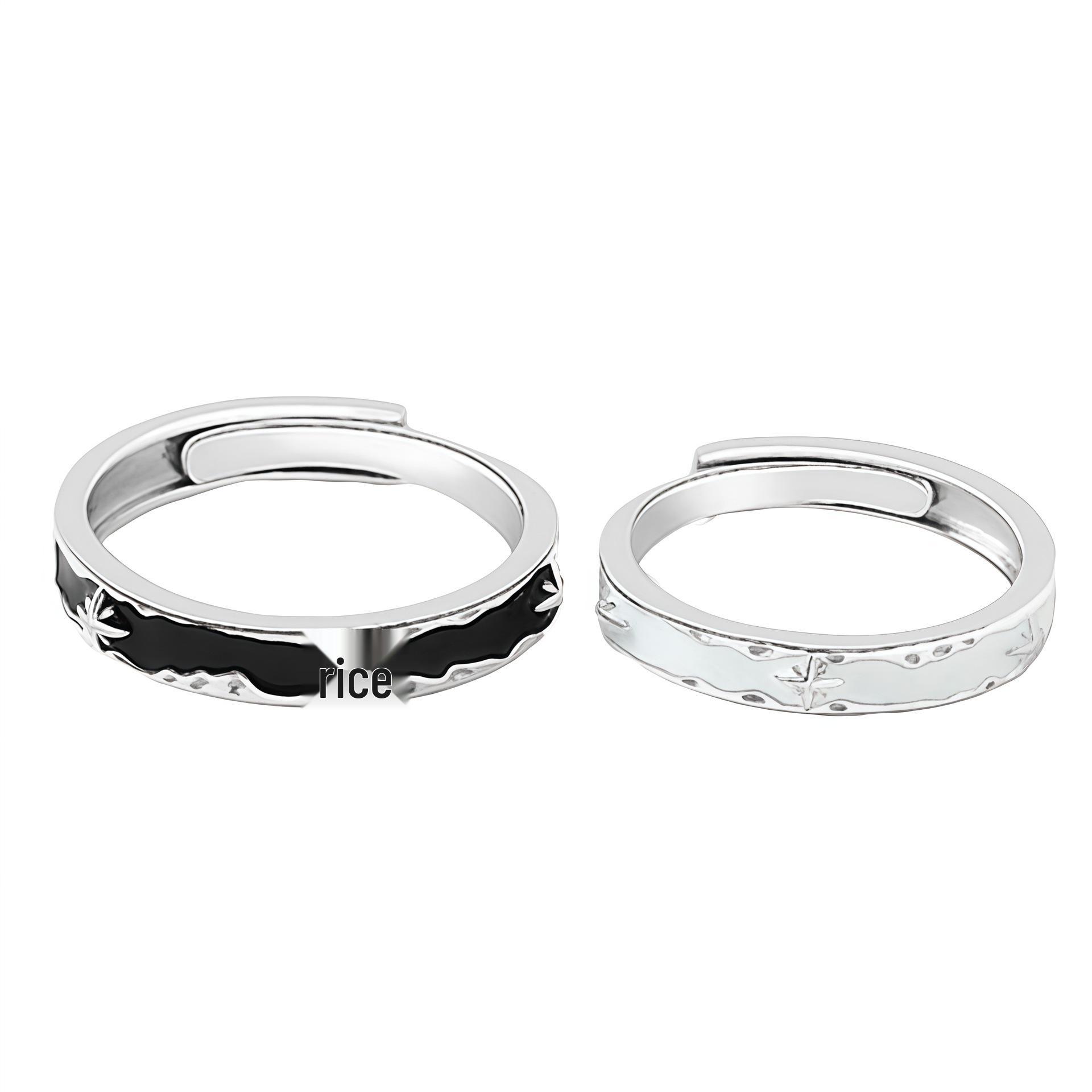 Sterling Silver S999 Night & Dawn Couple Ring, Luxurious Niche Design, Pure High-End Silver. S925 Female Ring