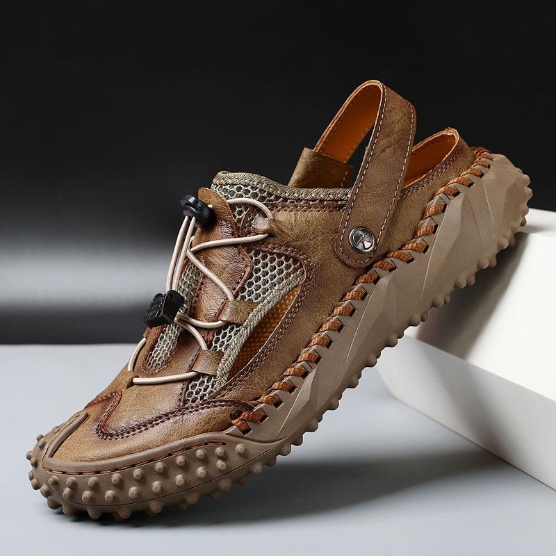 2025 Large Size Men's Bag Head Soft Sole Soft Leather Clip Mesh Casual Beach Sandals Casual Versatile