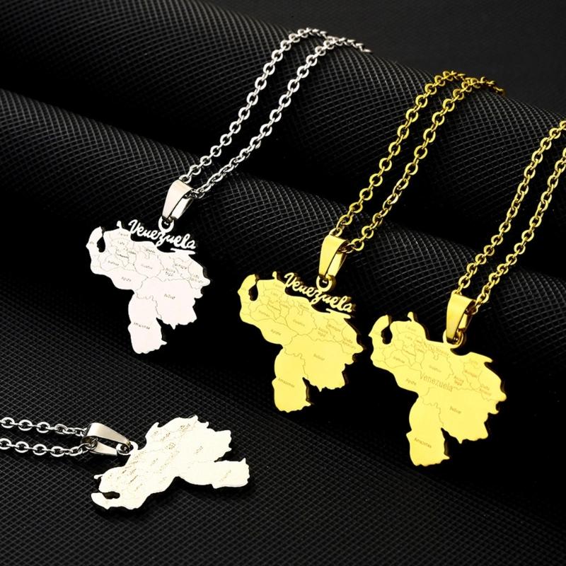 Stainless Steel Outline Venezuela Map Pendant Necklace Heart Map Jewelry