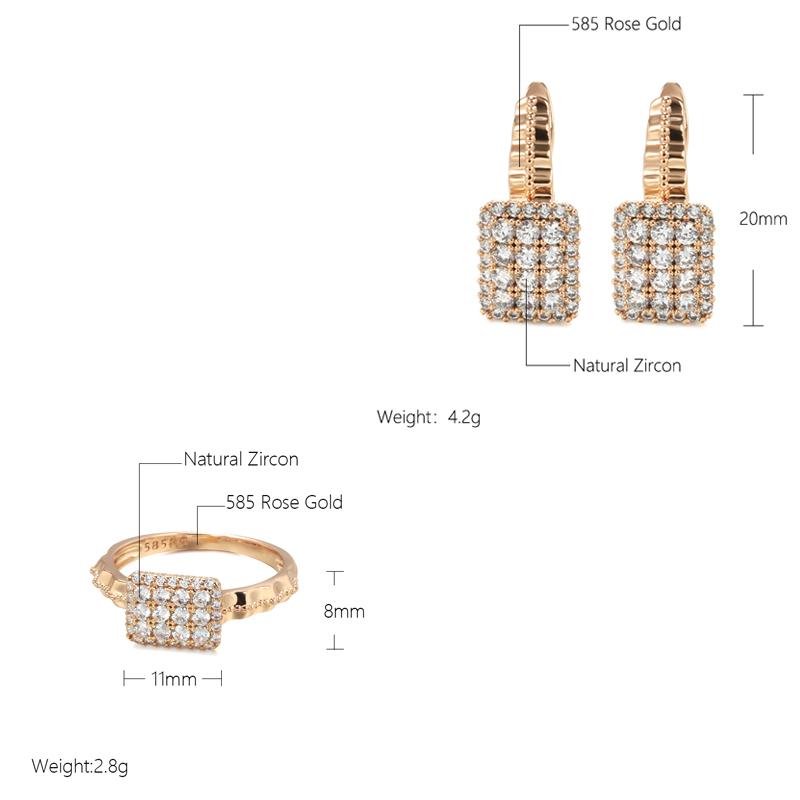 Neue Roségold Ohrringe Ring Sets für Frauen Klassische Natürliche Zirkon Ohrringe Ring Mode Braut Hochzeit Schmuckset