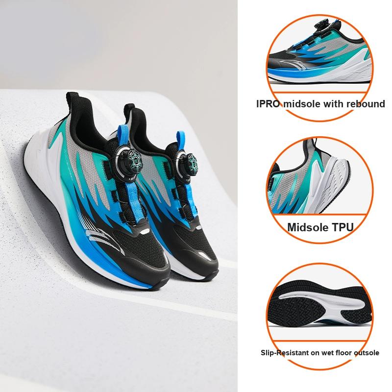 Anta Kids Fabric Bow Speed Comfortable Shock Absorbing Wear Resistant Low Top Running Shoes Kids Running Shoes Black Blue 312445501-1