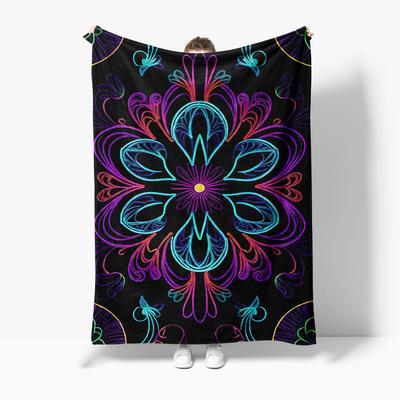 Vibrant Neon Colorful Paisley Mandala Glow In the Dark Fleece Blanket Throw for Teens Girls Kids Room Decor Gift