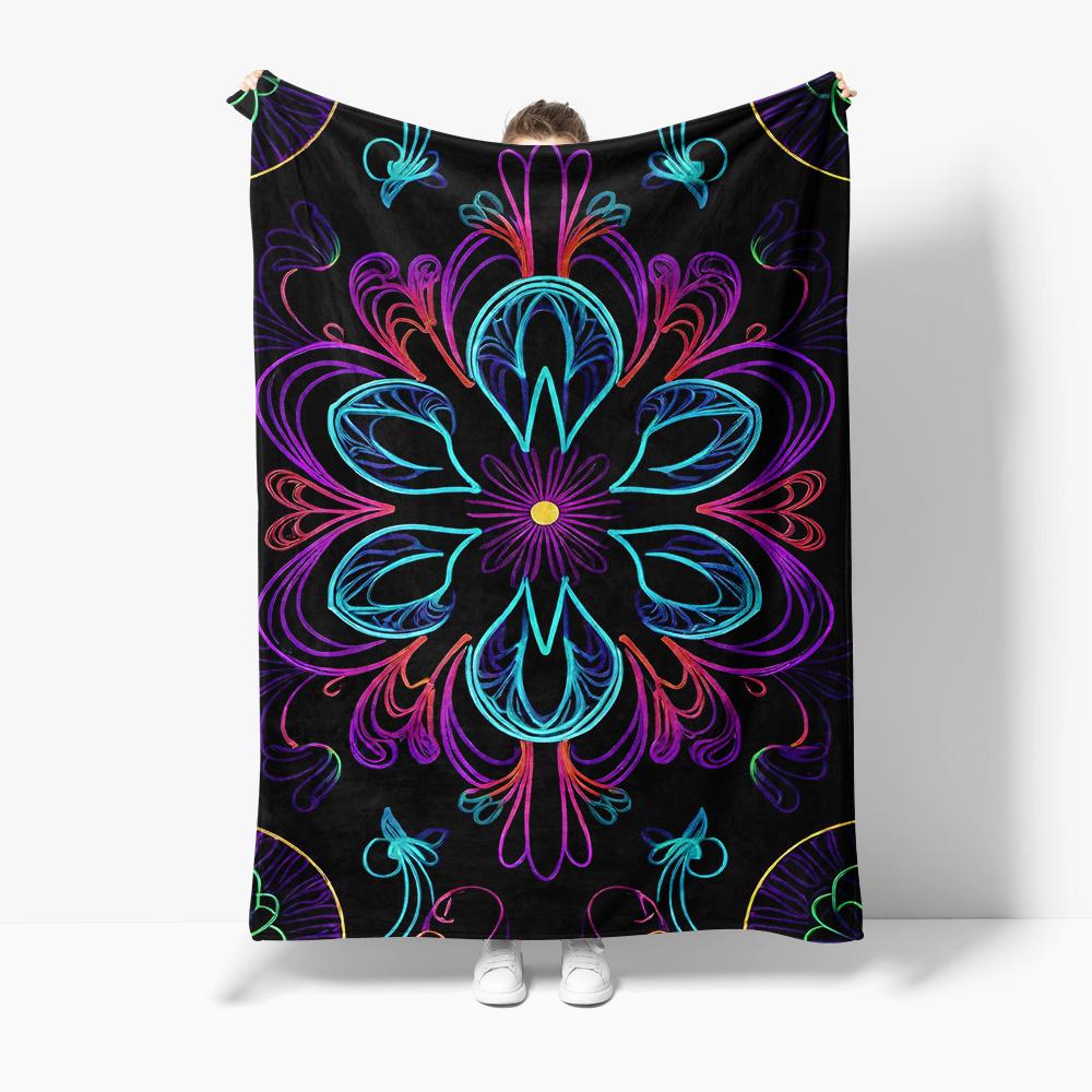 

Vibrant Neon Colorful Paisley Mandala Glow in the Dark Fleece Blanket Throw for Teens Girls Kids Room Decor Gift 75x100cm