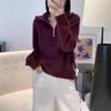Women's Retro Half-Zip Pure Wool Lapel Sweater - Loose Knit Lazy Style, Autumn/Winter Collection