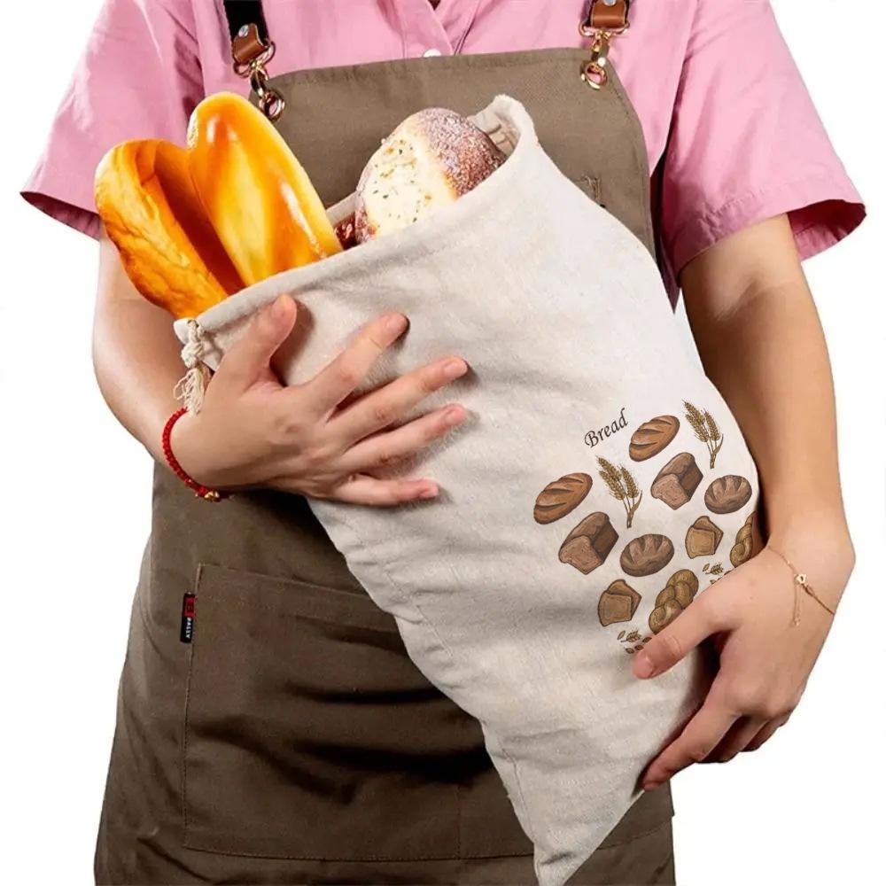 4/6/10pcs Cotton Linen Bread Storage Bag with Drawstring Closure French Bread Packaging and Storage Sack