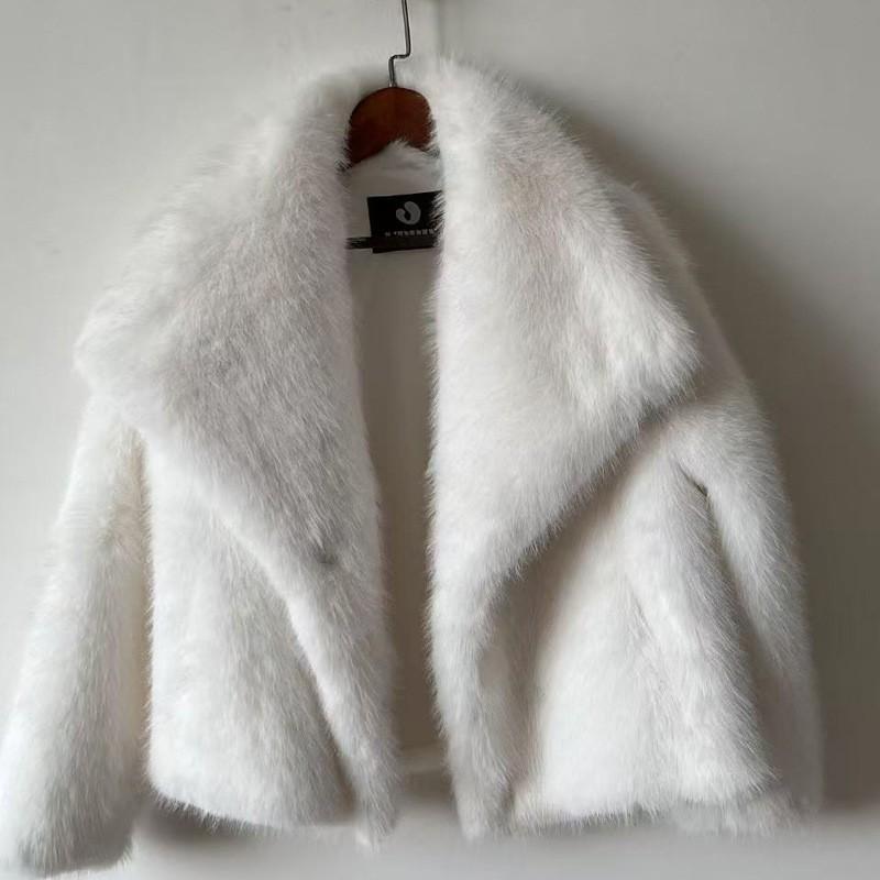 Damen Reverskragen Langarm Kunstpelzmantel Lockerer Schnitt Streetwear Pelzjacke
