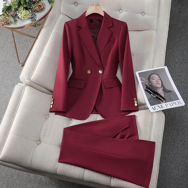 Women's Red Suit Jacket – Spring/Autumn Professional Formal Wear – Elegant Host Annual Meeting Attire – High-End Workwear Set