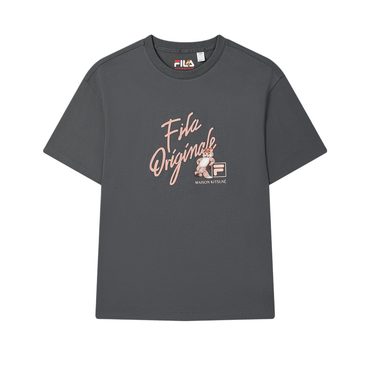 

New FILA x MAISON KITSUNE ORIGINALE T Shirt Women s Silent Phantom Gray F11W529122F-DY XL