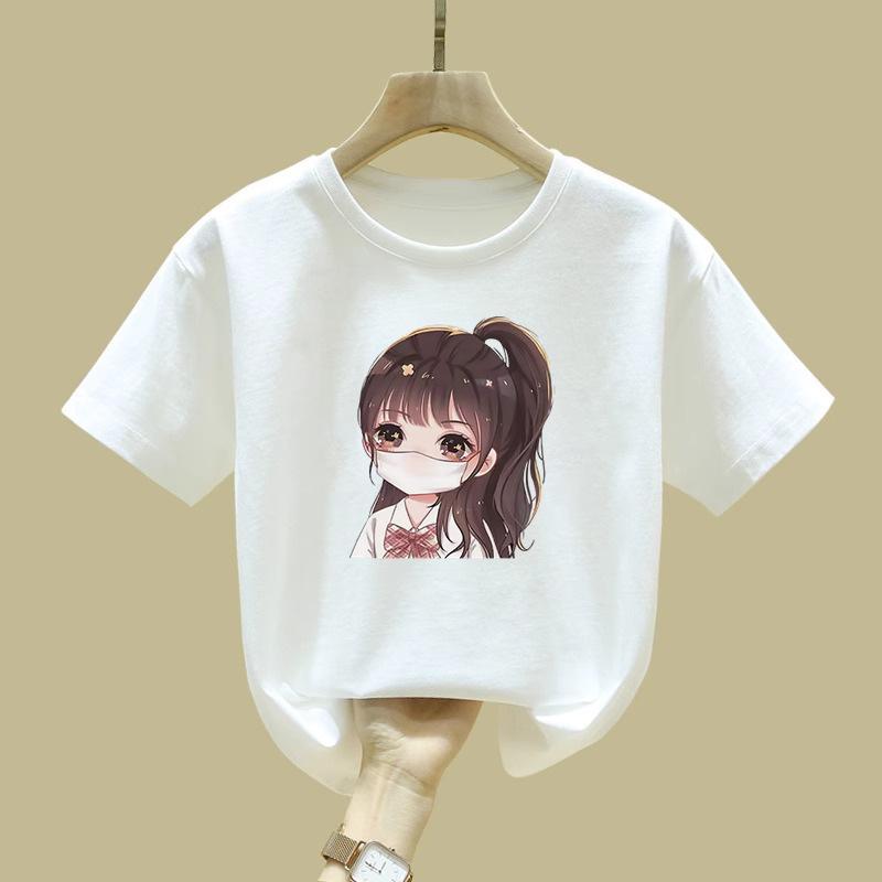 Little Girl Modal Fabric Tshirt New Spring Casual and Versatile Childrens Casual Shortsleeved Summer polyester fabric