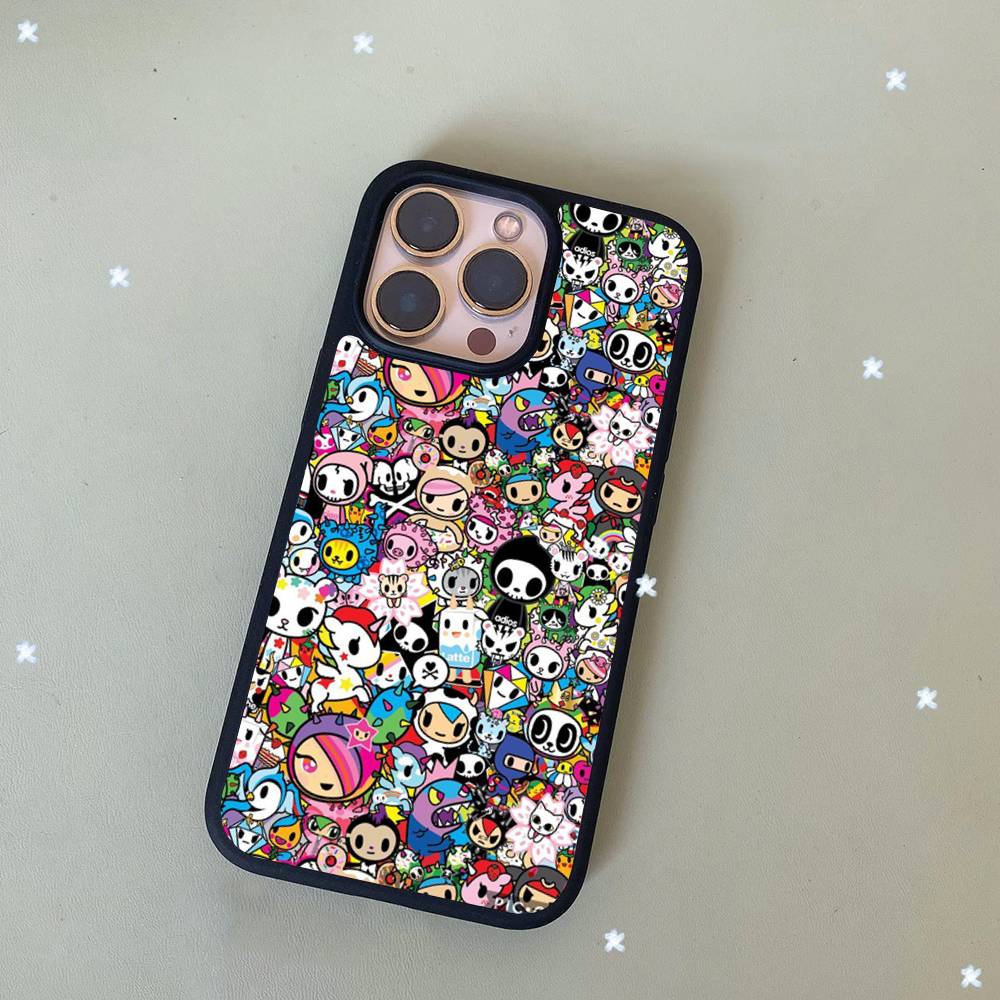 Japan T-Tokidokis Black Silicone Hard Plastic Phone Case For Iphone 17 Air 16 15 14 13 12 11 Pro Max PC+TPU Case