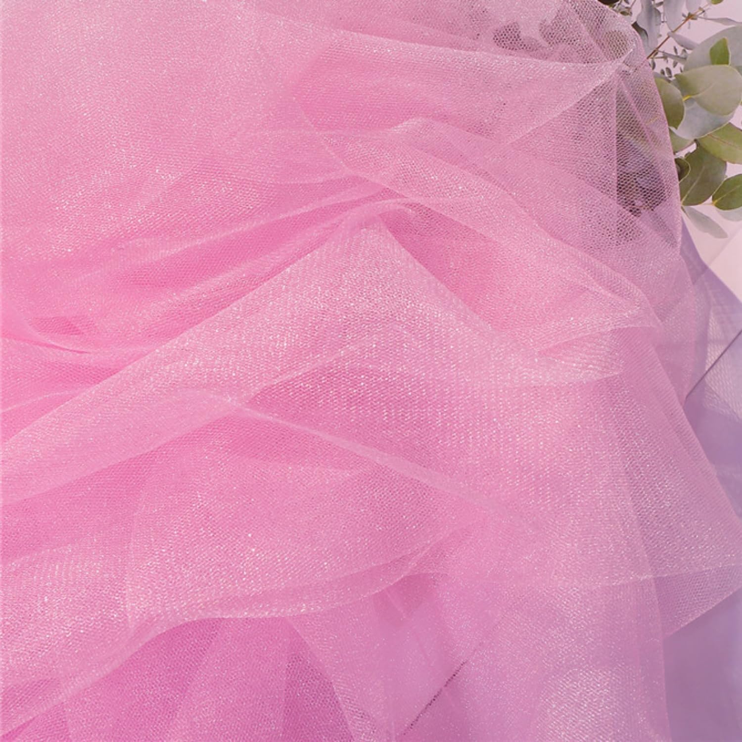 

moonfarm Slightly Glossy Soft Tulle Fabric 14 Colors to Choose from 3m x Width 160cm Color Lace Plain Cloth Handicraft (Pink)