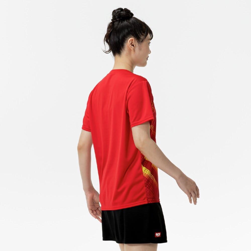 Mizuno Table Tennis Game Short JTTA Chinese Red Shirt, Sleeve, Certified, Moisture-Wicking, Quick-Drying, Unisex, 82JAC103,