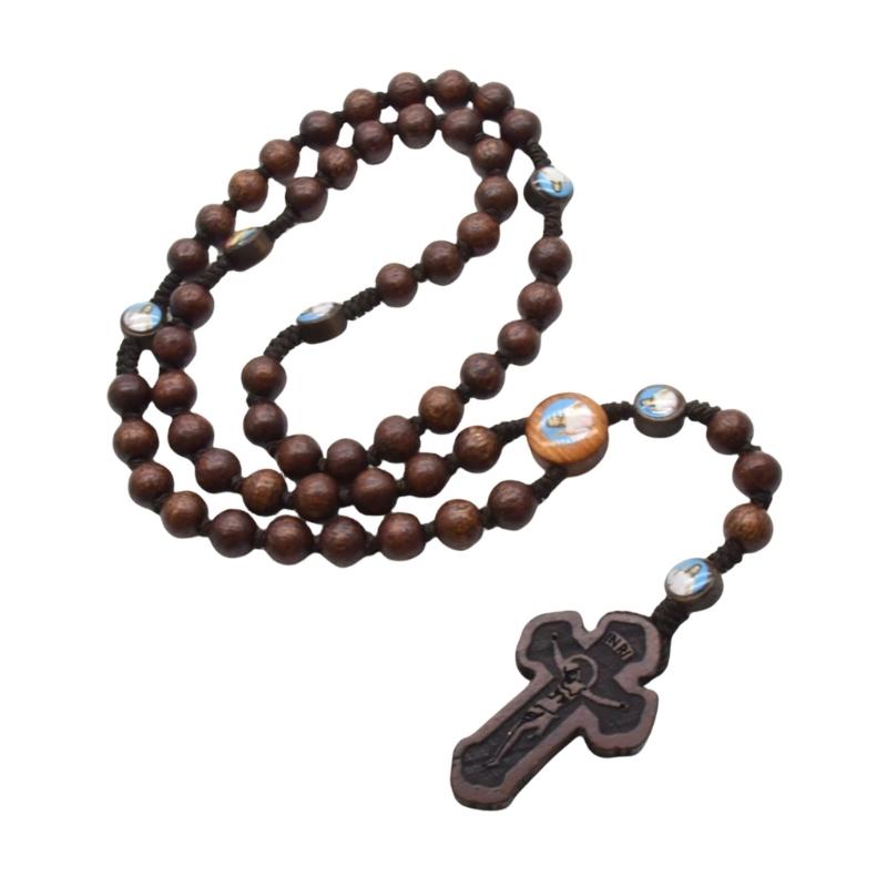 Elegante colar de rosário sagrado feito à mão com o Pai Nosso, perfeito para ocasiões casuais e formais, uso religioso católico