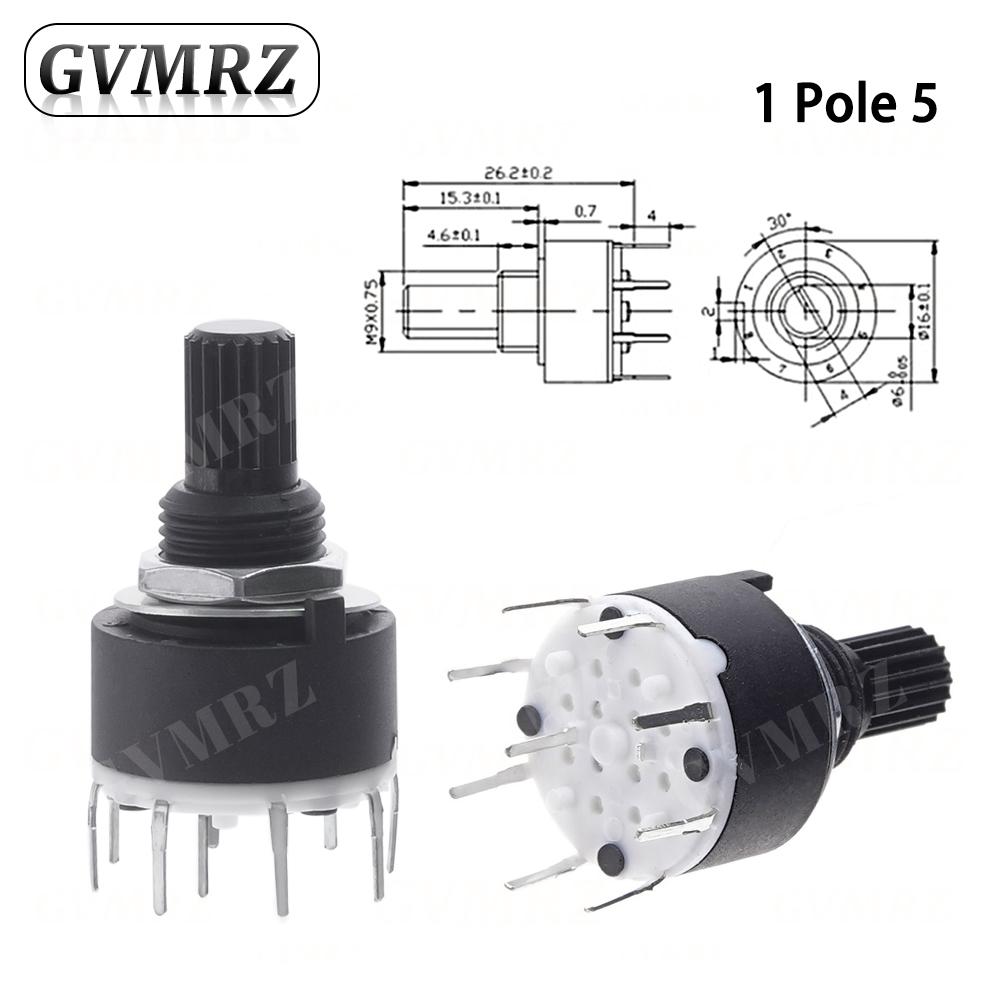 1PCS SR16 Plastic 16MM Rotary Band switch 2 Pole 3 4 position 1 Pole 5 6 8 Position Handle Length 15MM Axis band switch